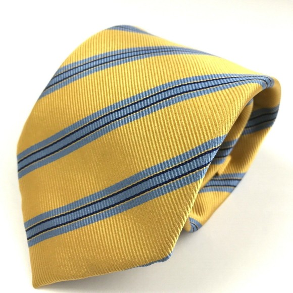 ANDREW'S TIES Collection Men's 100% Silk Designer Striped Yellow Blue Necktie - Picture 4 of 11